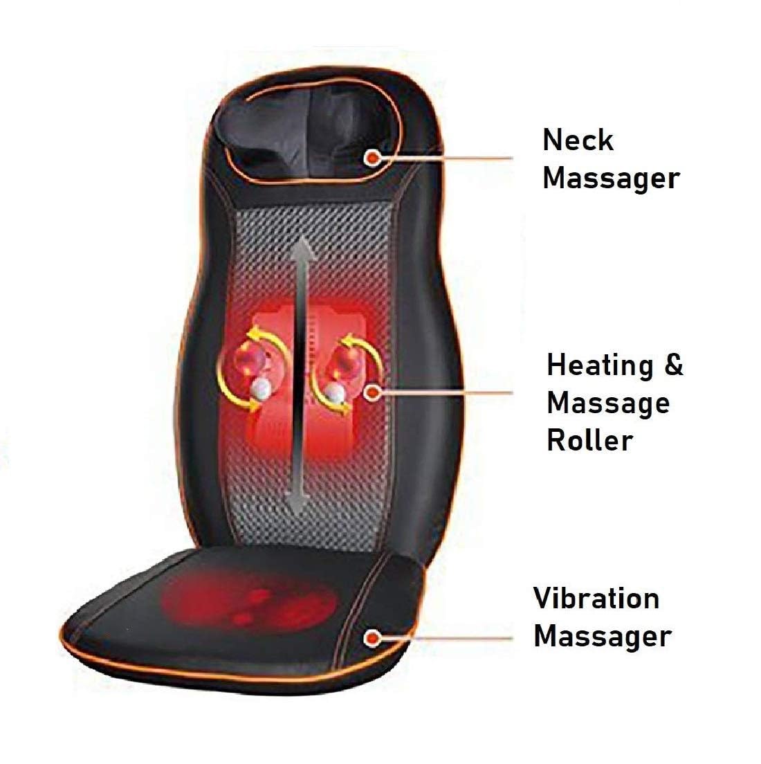 Neck, Shoulder & Full Back Kneading Massager With Vibration On Thigh For Home, Office & Car Use AC Adaptor & Car Charger Inclusive, Black