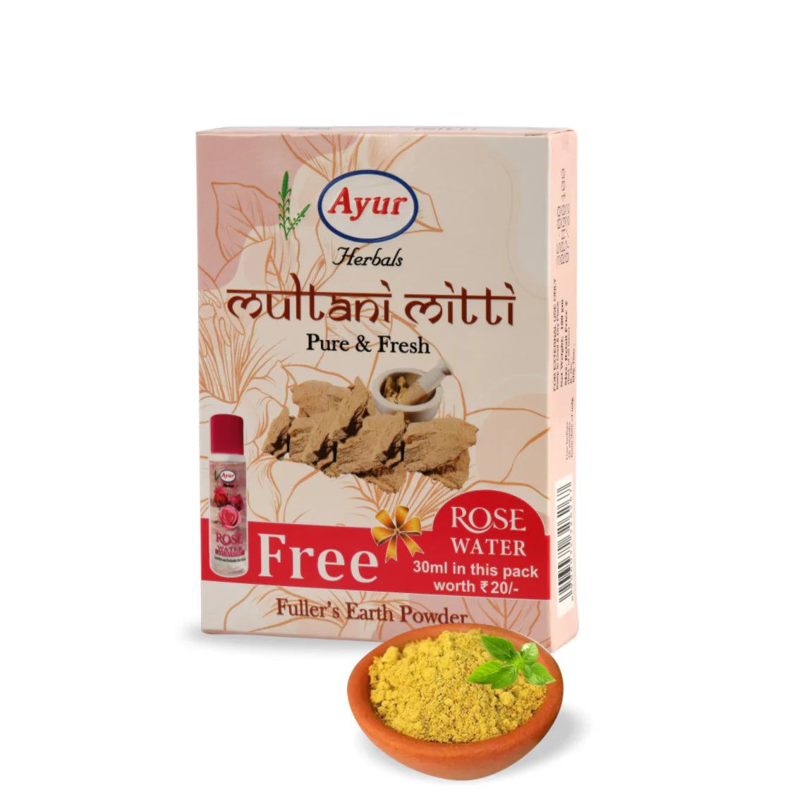 Ayur Herbals Multani Mitti with Free Rose Water, 100g
